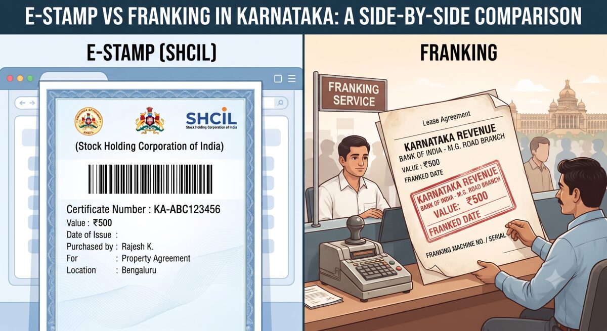E-Stamp certificate from SHCIL compared with franking receipt side by side